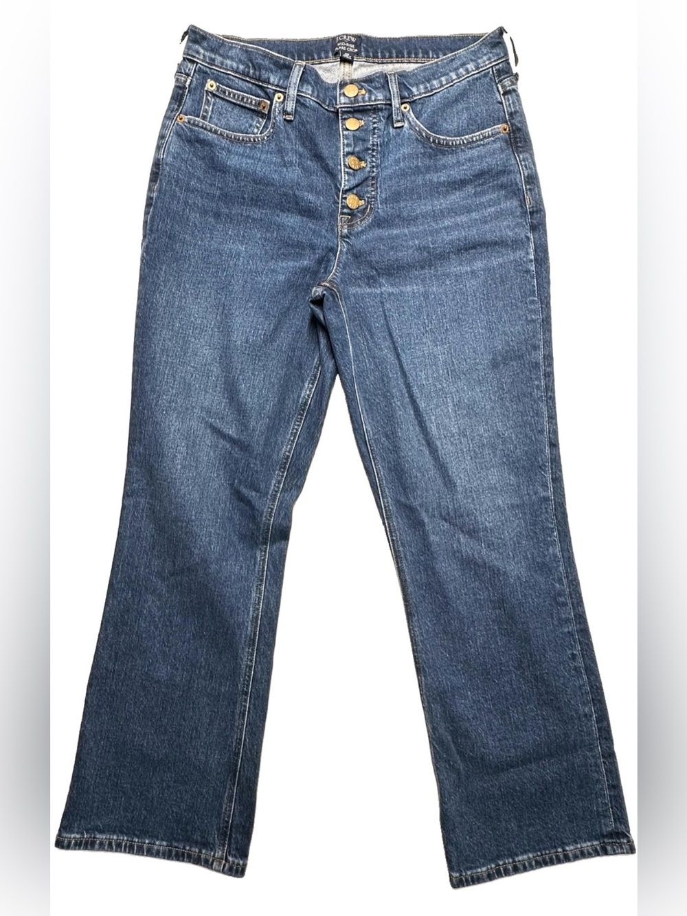 J.Crew Mid Rise Flare Crop Jeans Womens 28 Button Fly Blue Denim